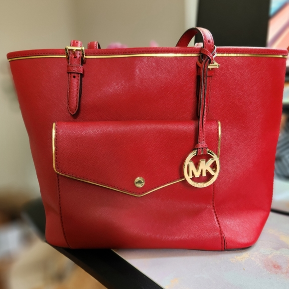 Michael Kors Handbags - Red And Gold Michael Kors Shoulder Bag
